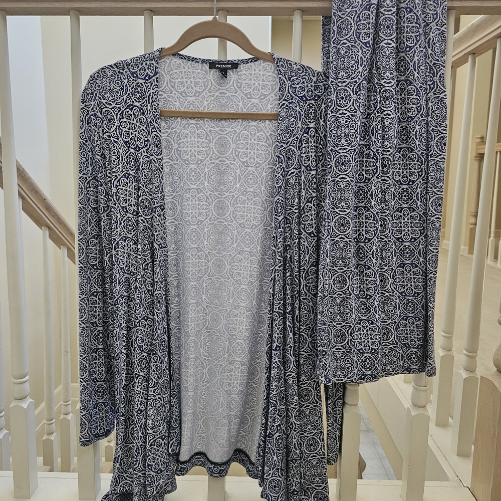 Premise Blue and White Textile Top And Matching Pants (Oversized)